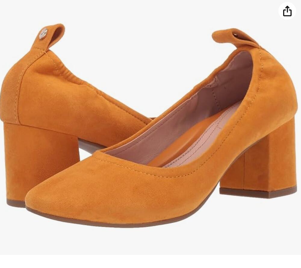 TARYN ROSE Genuine Suede Savannah Round Toe Block Heel Pump Marigold 8B
